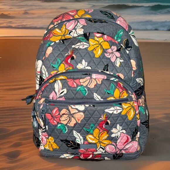 Vera Bradley Essential Laptop Backpack Coastal Paradise Gray NWOT main image 14
